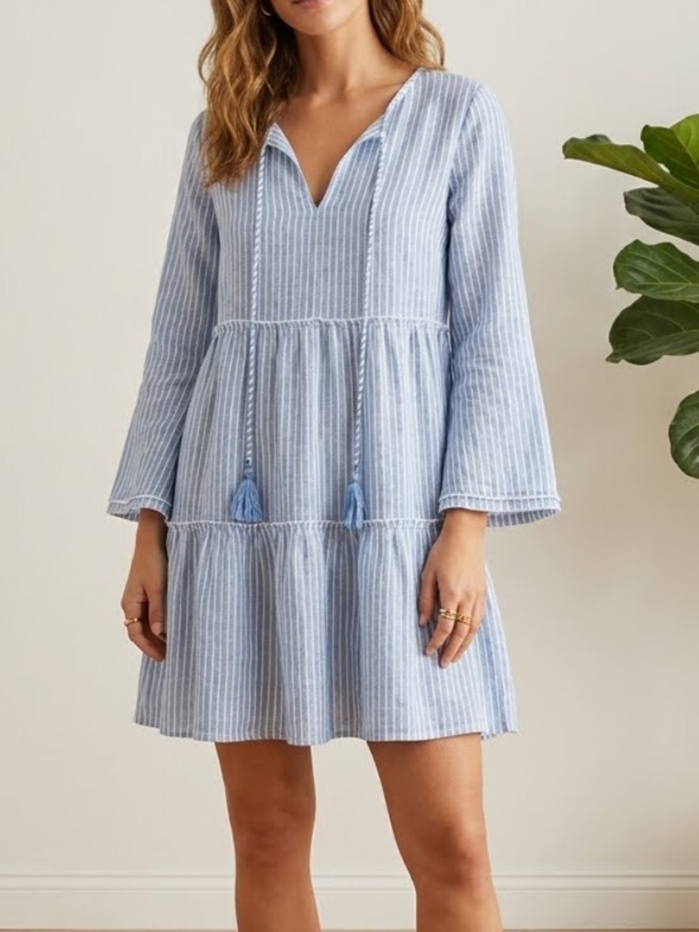 BLUE ISLAND Striped Tiered Mini Dress Small